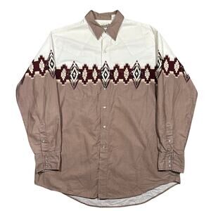 Vintage 90s Express Rider Cowboy Shirt Pearl Snap Aztec Pattern Shirt Men’s XL
